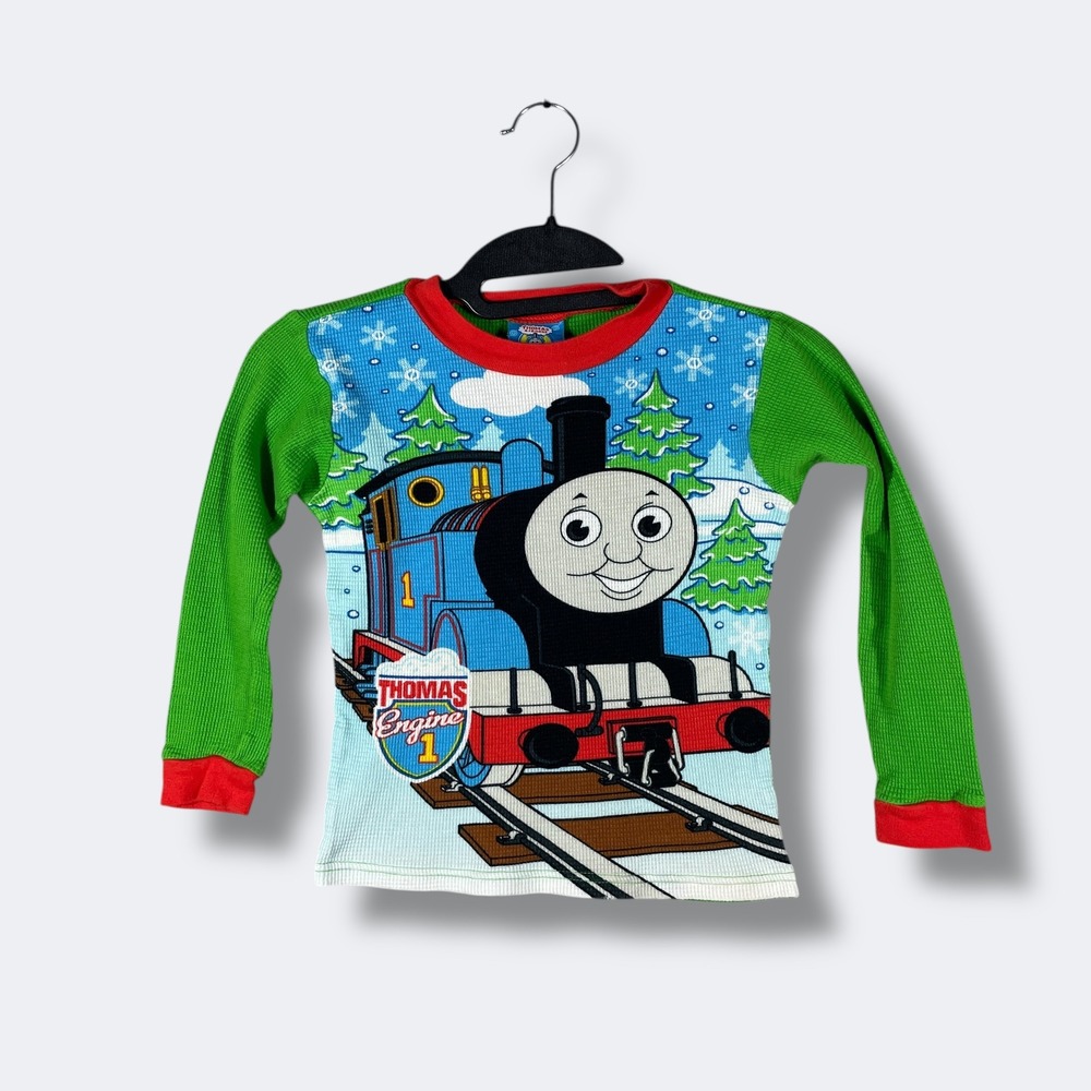 2009 Thomas the Tank Engine Waffleknit Long Sleeve Kids 8 Cartoon Retro TV Show